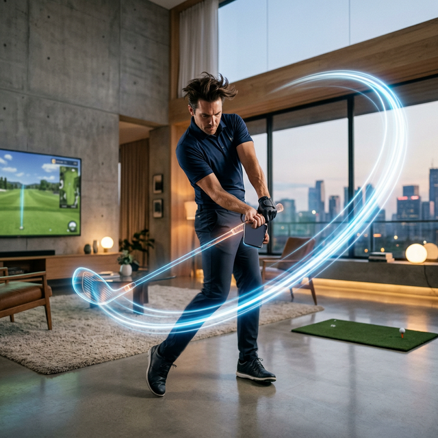 Person swinging a phone like a golf club with a motion trail