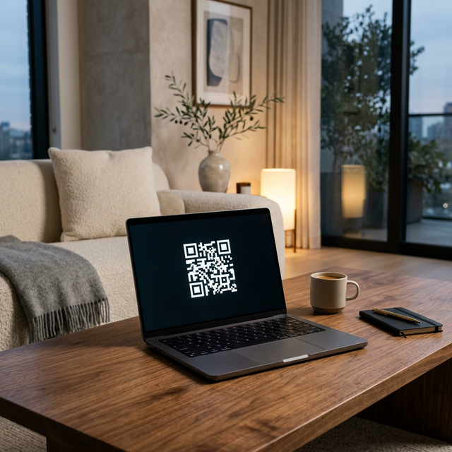 Plazmah QR code console on a laptop on a wooden table